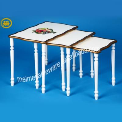 China White Coffee Table 3 Pcs Nest Tables With Gold Edge for sale