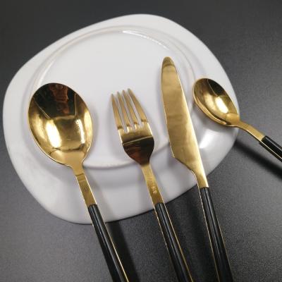 China 18/10 Picnic Gold Dinnerware Premium Quality Flatware Western Stainless Steel Portable Cutlery Set for sale