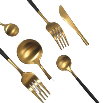 China New Viable Stainless Steel Flatware Fashion Design Knife Fork and Spoon Dinnerware Cutlery Gold Set for sale