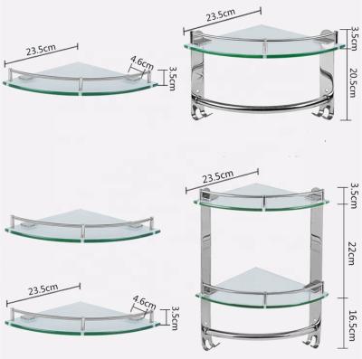 China Clear Frosted Tempered Glass Glass Corner Shelf For Bathroom for sale