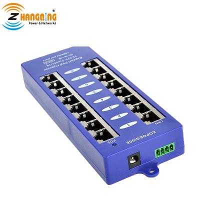 China Gigabit PoE Injector 802.3af/at 8 Ports PoE Patch Panel For IP Camera IP Phone, MikroTik, Ubiquiti ZQPOEGI008 for sale