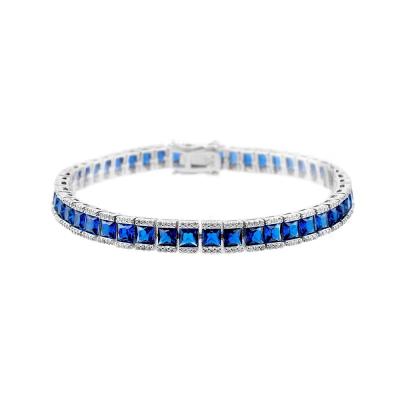 China CLASSIC 925 Sterling Silver Eternity Princess Cut CZ Zircon Boutique Blue Tennis Bracelet for sale