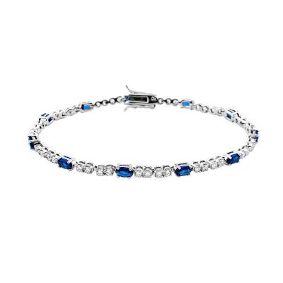 China New Exclusive Romantic Blue CZ Round Oval Gemstone 925 Sterling Silver Women Jewelry Tennis Bracelet Manufacturer Jewelry for sale