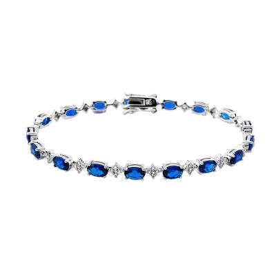 China Firstmadam CLASSIC Oval High Quality Luxury Blue Sapphire Diamond 925 Jewelry Sterling Silver Tennis Bracelet for sale