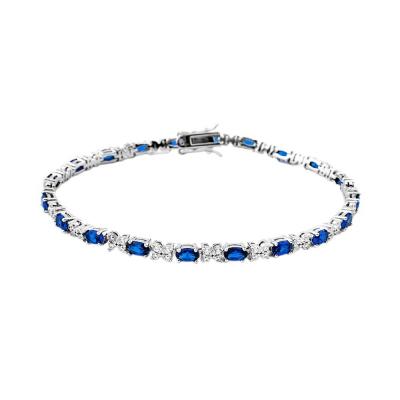 China Hip Hop Jewelry 925 Sterling Silver TRENDY Bangle Ice Crystal Diamond CZ Blue Tennis Bracelet for sale