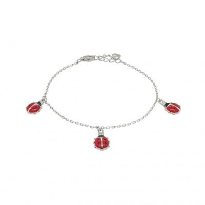 China Cute Bangle 14k 925 Silver White Gold Plated Adjustable Silver Ladybug Red Enamel Bracelet for sale