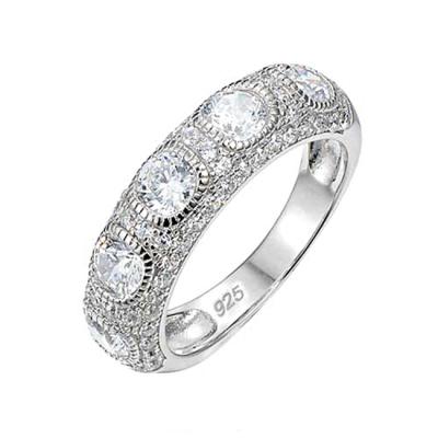 China Romantic Fashion Ring 925 Sterling Silver Jewelry Pave CZ Diamond Rhodium Plated Women Ring Fashion Band Wide Ring For Men Women for sale