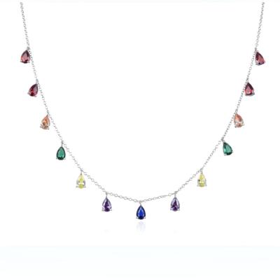 China 925 Sterling Silver Necklace Romantic Colorful Zircon 3A Necklaces For Women Wholesale Jewelry for sale