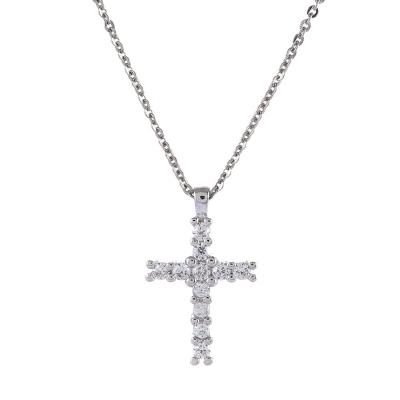 China Trendy Hiphop Jewelry Necklace 925 Sterling Silver Rhodium 14k Gold Rose Gold Plated Custom Silver Color CZ Cross Pendant for sale