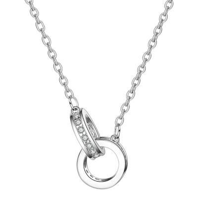 China Trendy Jewelry S925 Silver Chain Necklace Two Pendants Infinity Circles Interlocking Pendant Sisters for sale