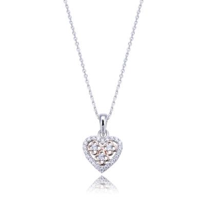 China Romantic 925 Sterling Silver Chain Necklace Jewelry Rhodium CZ Stone Heart Pendant Necklace for sale