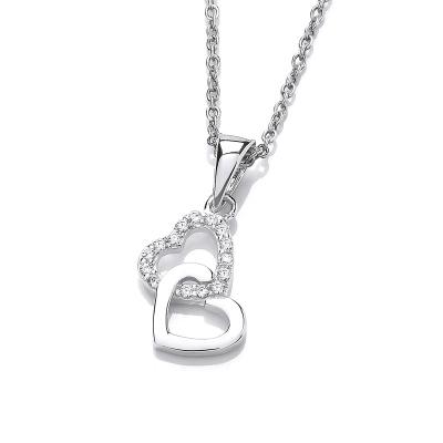 China Fashionable Wholesale Women's Jewelry 925 Sterling Silver CZ Interlocking Heart Shaped Stone Pendant Necklace For Gift Love for sale