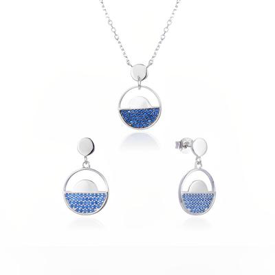 China High Quality Fashion Jewelry Set Hot Selling Spinel Sapphire Necklace Earring 925 Silver Women Jewelry Sets for sale