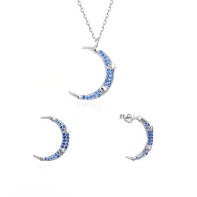 China High Quality Necklace And Earing Sets Moon Sapphire Blue Spinel Jewelry 925 Silver Women Jewelry Sets for sale