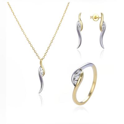 China Fashion Women TRENDY 925 Sterling Silver Earring Ring Necklace Gold Plated AAA ZIRCONIA Stone Jewelry Set for sale