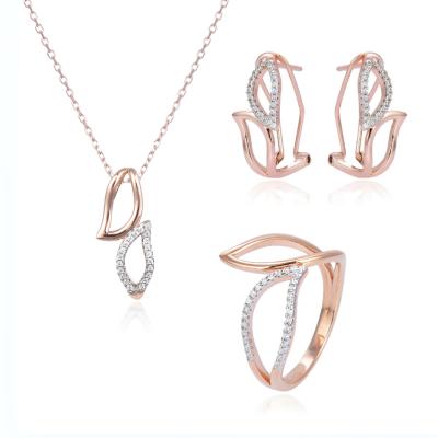 China Trendy Fashion 925 Silver Necklace Jewelry Sets 14k Gold Plated Zircon Charm Necklace Earrings Rings Women Jewelry Set for sale