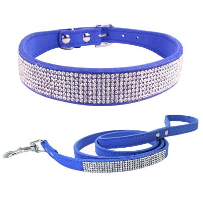 China Viable Online Hot Sale Crystal Rhinestone Bling Pet Collar Leash Set Dog Collar Pet Leashes And Collars for sale