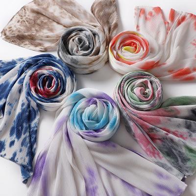 China Natural Monochrome Smooth Wrinkle Scarf Long Crepe Breathable Wrinkle Women'S Scarf for sale