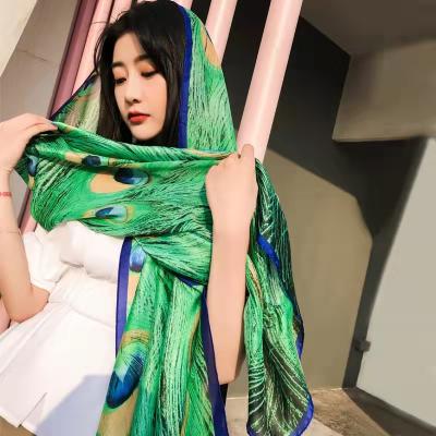 China Printing soft green bawal instant shawl cotton tudung sunscreen peacock wholesale hijabs voile for sale