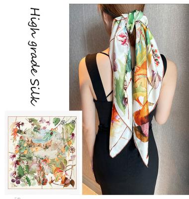 China Custom Made Silk Scarf Mid Autumn Wind Leaf Hijab Chiffon Luxury Shawls Scarves For Clothing Jewelry for sale