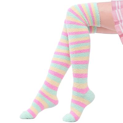 China Winter Thick And Cute Antibacterial Home Over The Knee Socks Women's Fleece Fuzzy Coral Socks for sale