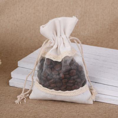 China Round Bottom Drawstring in Cotton Hemp Gift Running Pockets with Window 10*14cm 13*18cm 4*5.5 Inches for sale