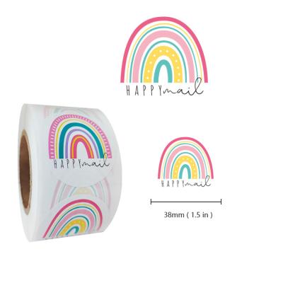 China Self Adhesive Stock Waterproof Rainbow Thank You Sticker 500 Pcs Per Roll for sale