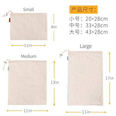 China Eco-Friendly High Quality Logo Muslin Drawstring Bag Cotton Reusable Grocery Wrapping Fruit Shopping String Bag for sale