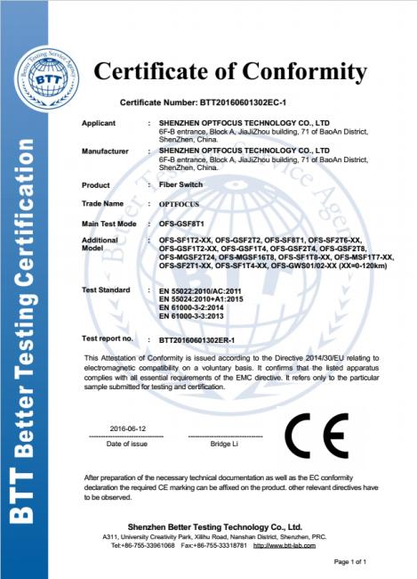 CE - Shenzhen Optfocus Technology Co., Ltd.