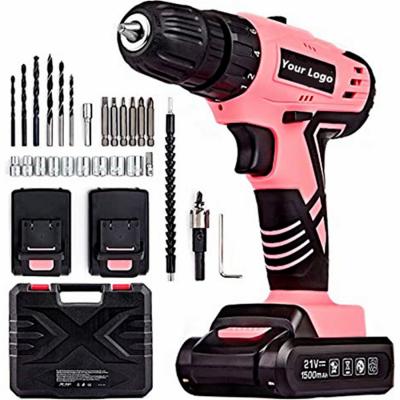 China 2021 Wholesale Custom Pink Cordless Drilling Equipment Logo Quality Lithium Impact Cordless Driver For Women for sale