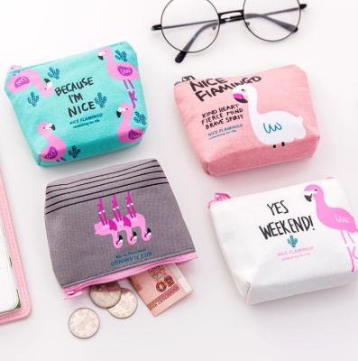 China 2019 Fashion Hot Selling Creative Women's Package Mini Printed Purse Flamingo Coin Card Zipper Canvas Purse for sale