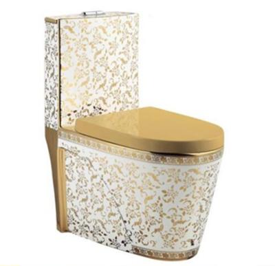 China Chaozhou Traditional Ceramic Decorative Washdown Toilet Gold Color One Piece Toilet for sale