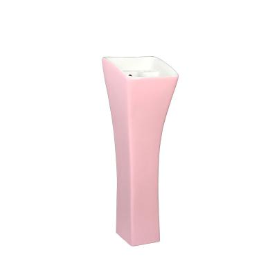 China Modern Hot Selling Pink Colored Stand Hand Wash Hotel Pedestal Wash Basin Bathroom Sinks for sale