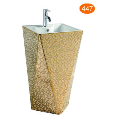 China China Modern Luxury Bathroom Sink Full Set Gold One Piece Pedestal Wash Basin for sale