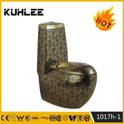 China Gold Ceramic Egg Shape One Piece Shape Ceramic WC Toilet Sink 1017H-1-8017D-1 for sale