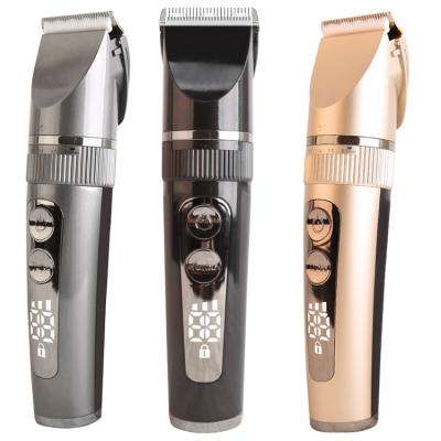 China Hotel Custom USB Rechargeable Electric Barber Shaver LCD Display Digital Professional Three-speed Hair Clipper with Charging Base for sale