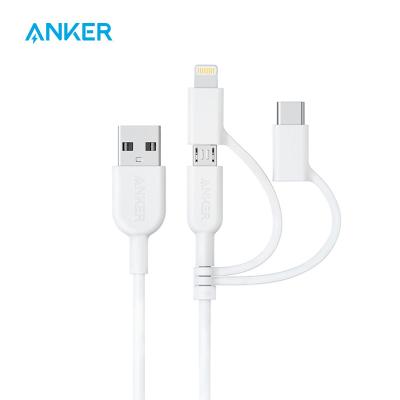 China Original Anker 328 Mobile Phone Powerline II 3-in-1 Cable 3ft 0.9m to L Type Micro C USB Cable Fast Date Line Tie Max 2.4A MFi Certified for sale