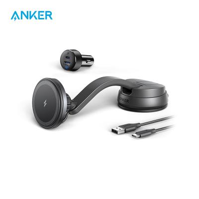 China Original Anker 613 Mobile Phone Charger MagGo Magnetic Wireless Car Charger Fast Charging Mount with 2-Port USB Car Charger Type C for sale