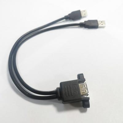 China Video Game Player Dual USB 2.0 Male To Female Extension Cable 30cm With Screw Panel Mount Holes for sale