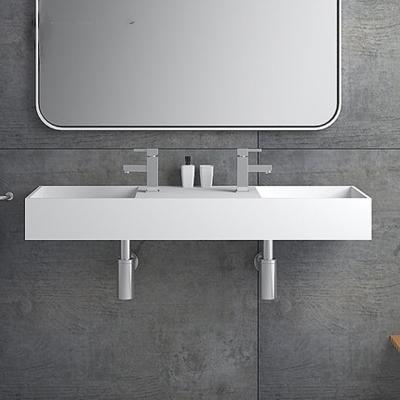 China Modern Stone Bathroom Modern Stone Bathroom Hang Wall Artificial Solid Surface Hotel Wash Basin Double Sink for sale