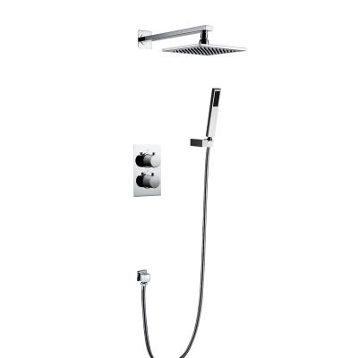 China Without Slide Bar Wall Mount Thermostatic Rainfall Shower Faucet Set Chrome Bathroom Waterfall System Bathroom Shower Faucet Concealed Shower Set for sale