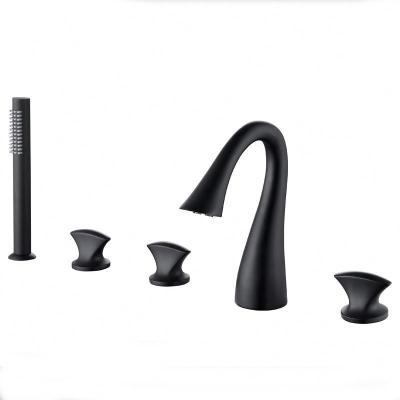 China Without Slide Bar Matt Black High Quality Deck Mount 5 Hole Tub Faucets And Bathtub Shower Faucet Set With Handshower for sale