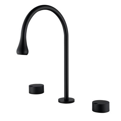 China New Design Thermostatic Faucets Faucet Three Holes Water-Drop Shape Black Brass Bathroom 3 Holes Basin Faucet for sale