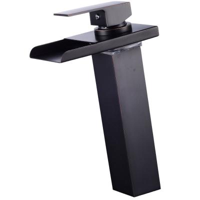 China LED Light Bathroom Faucet Waterfall Handle GLOBE Black Single Bathroom Sink Faucet for sale