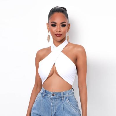 China Breathable Summer Halter Top Full Length Streetwear Female Stylish Tied Backless Top Clothing for sale