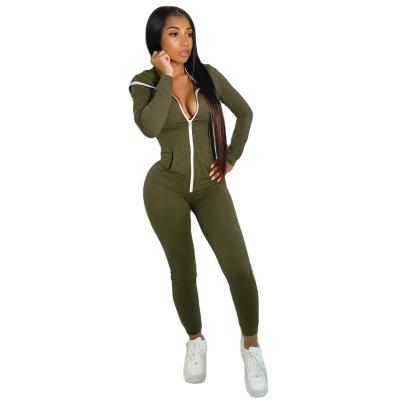 China Sports style 2021 new women's autumn/winter solid color zipper personality fitness hooded overalls for sale