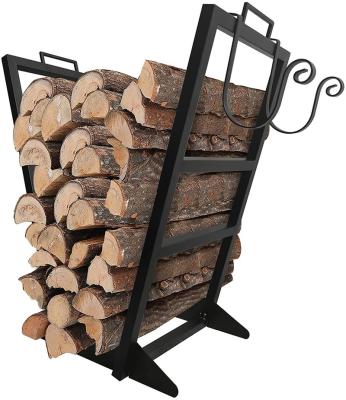 China Minimalist & Modern Custom Metal Type Matt Black Wooden Firewood Pile Rack Heavy Duty Modern Handmade Log Rack For Firewood Storage for sale