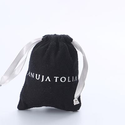 China Popular Color Customized Size Printed Black Luxury Soft Drawstring Makeup Dust Suede Bag Customized Size for sale