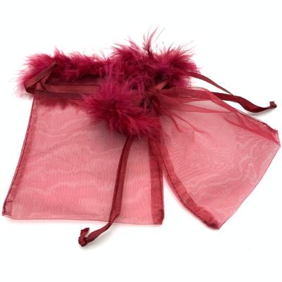 China Gift Factory Directly Supply Custom Color Burgundy Feather Organza Feather Organza Luxury Blue Black White Cosmetic Jewelry Gift Bags for sale