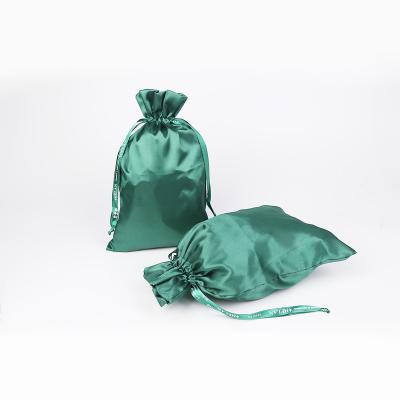 China Wholesale Green Gift Bag Dust Factory Cosmetics Package Drawstring Satin Pouch Bag for sale